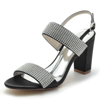 Bridal Peep Toe Block Heel Shoes for Women with Luxurious Buckle and Crystal