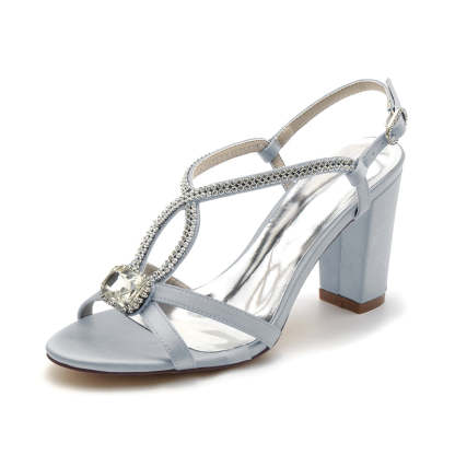 Elegant Bridal Shoes for Women with Opened Toe Chunky Heel and Rhinestone Buckle