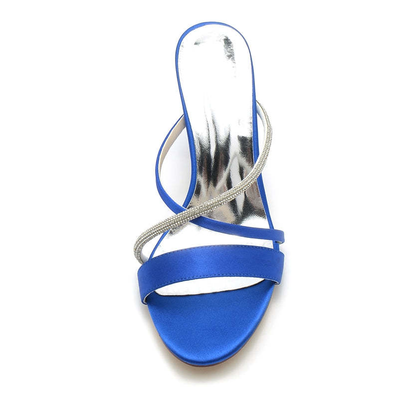 Bridal Slip-On Shoes for Women with Asymmetrical Straps and Chunky Heel