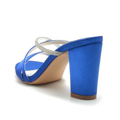 Bridal Slip-On Shoes for Women with Asymmetrical Straps and Chunky Heel