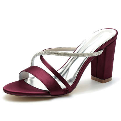 Bridal Slip-On Shoes for Women with Asymmetrical Straps and Chunky Heel