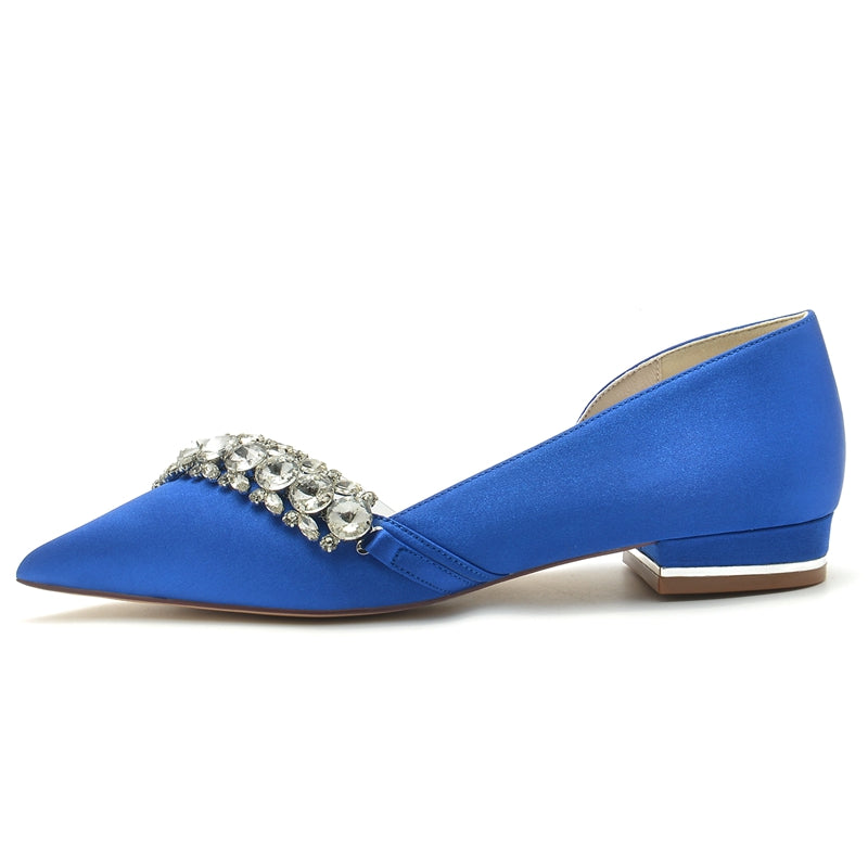 Champagne Bridal Shoes for Women with Rhinestones Pointed Toe and Low Heel