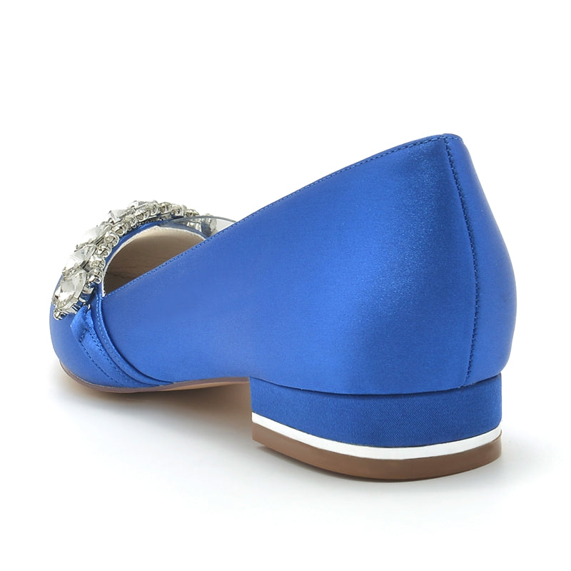 Champagne Bridal Shoes for Women with Rhinestones Pointed Toe and Low Heel