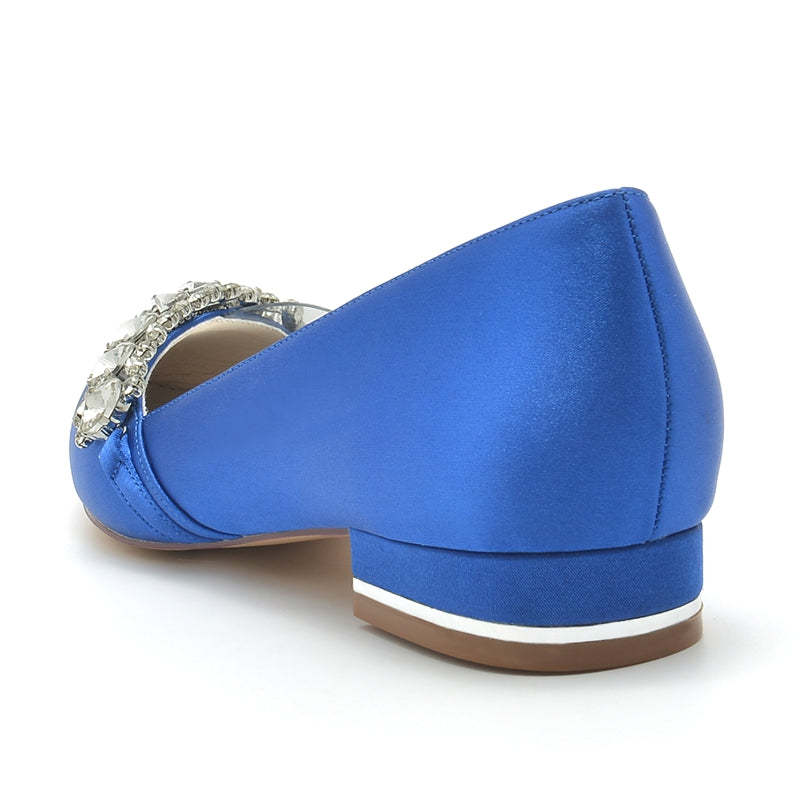 Champagne Bridal Shoes for Women with Rhinestones Pointed Toe and Low Heel