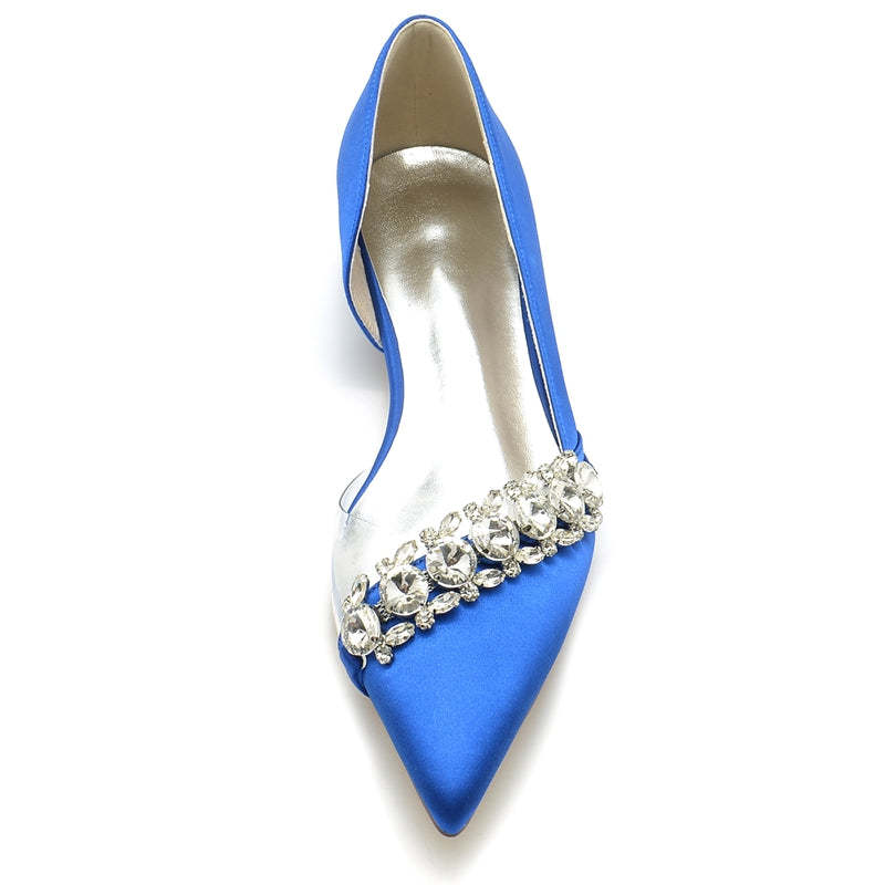 Champagne Bridal Shoes for Women with Rhinestones Pointed Toe and Low Heel