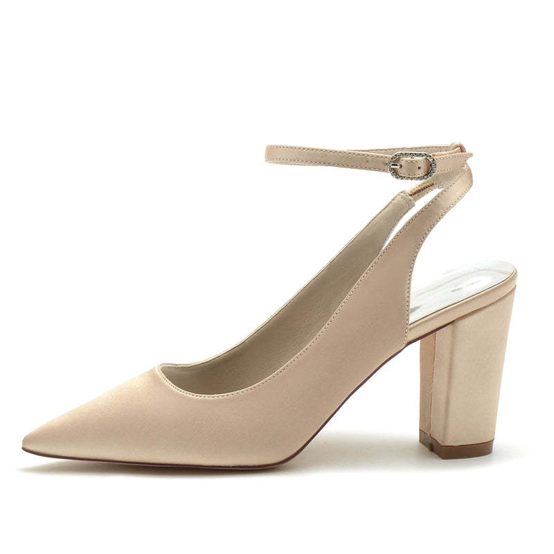 Chic Minimalist Bridal Shoes with Buckle for Women - Pointed Toe High Heels