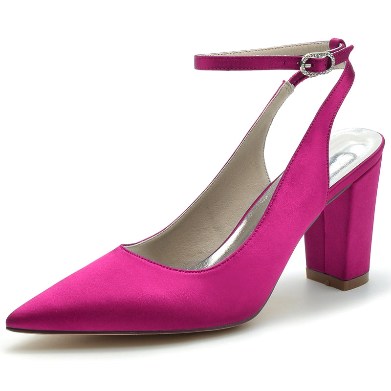 Chic Minimalist Bridal Shoes with Buckle for Women - Pointed Toe High Heels