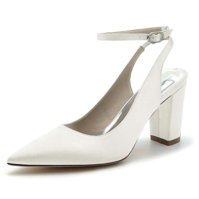 Chic Minimalist Bridal Shoes with Buckle for Women - Pointed Toe High Heels