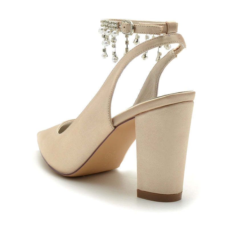 Chic Bridal Shoes for Women with Pearl Tassel Pointed Toe and Chunky Heel