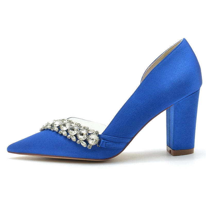 Bridal Shoes for Women with Rhinestones Pointed Toe and Block Heel