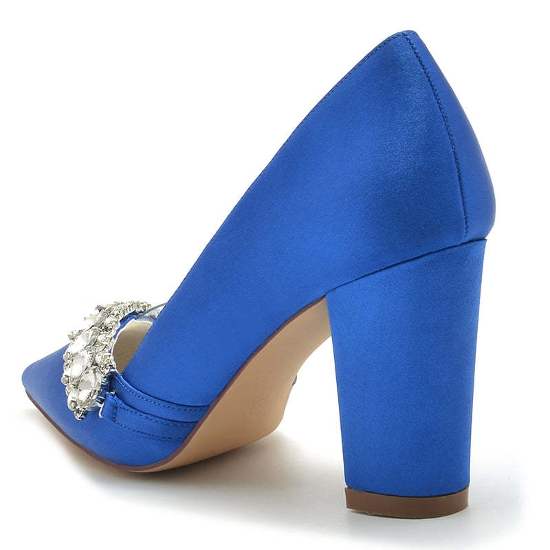 Bridal Shoes for Women with Rhinestones Pointed Toe and Block Heel