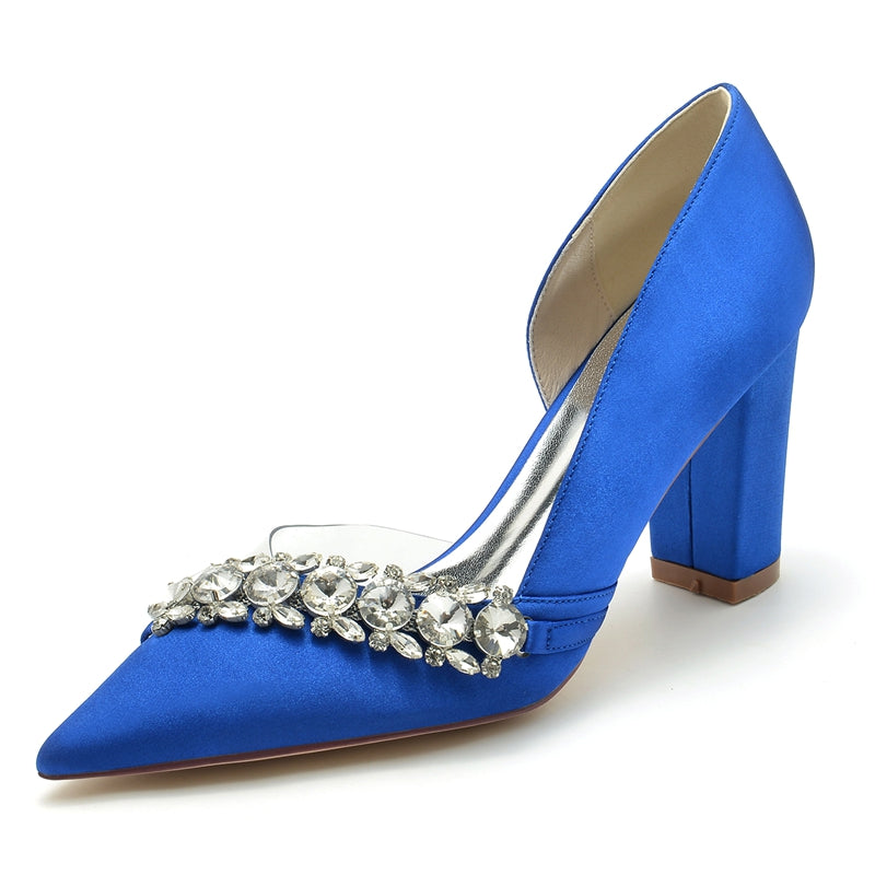 Bridal Shoes for Women with Rhinestones Pointed Toe and Block Heel