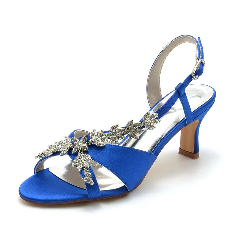 Bridal Shoes for Women with Peep Toe Mid Heel and Rhinestone Leaf Straps
