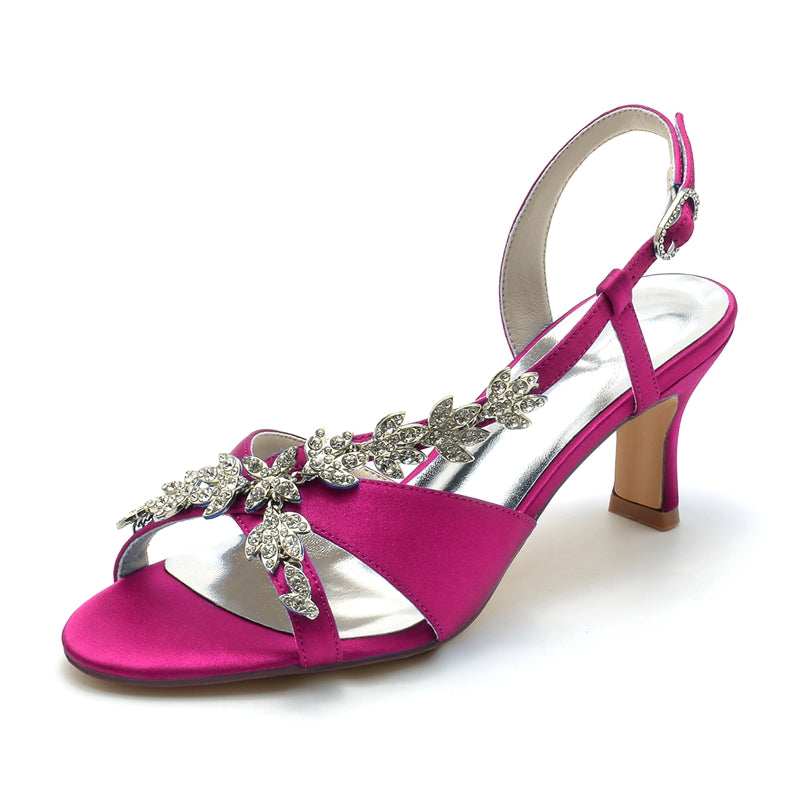 Bridal Shoes for Women with Peep Toe Mid Heel and Rhinestone Leaf Straps