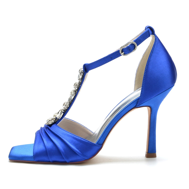 Bridal Shoes for Women with Peep Toe Rhinestone Straps Buckle and Ruffles