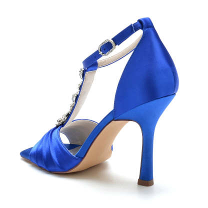 Bridal Shoes for Women with Peep Toe Rhinestone Straps Buckle and Ruffles