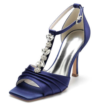 Bridal Shoes for Women with Peep Toe Rhinestone Straps Buckle and Ruffles