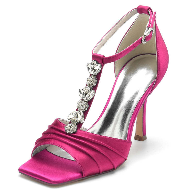 Bridal Shoes for Women with Peep Toe Rhinestone Straps Buckle and Ruffles