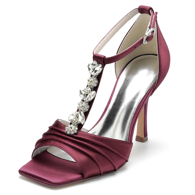 Bridal Shoes for Women with Peep Toe Rhinestone Straps Buckle and Ruffles