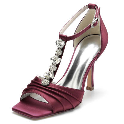 Bridal Shoes for Women with Peep Toe Rhinestone Straps Buckle and Ruffles