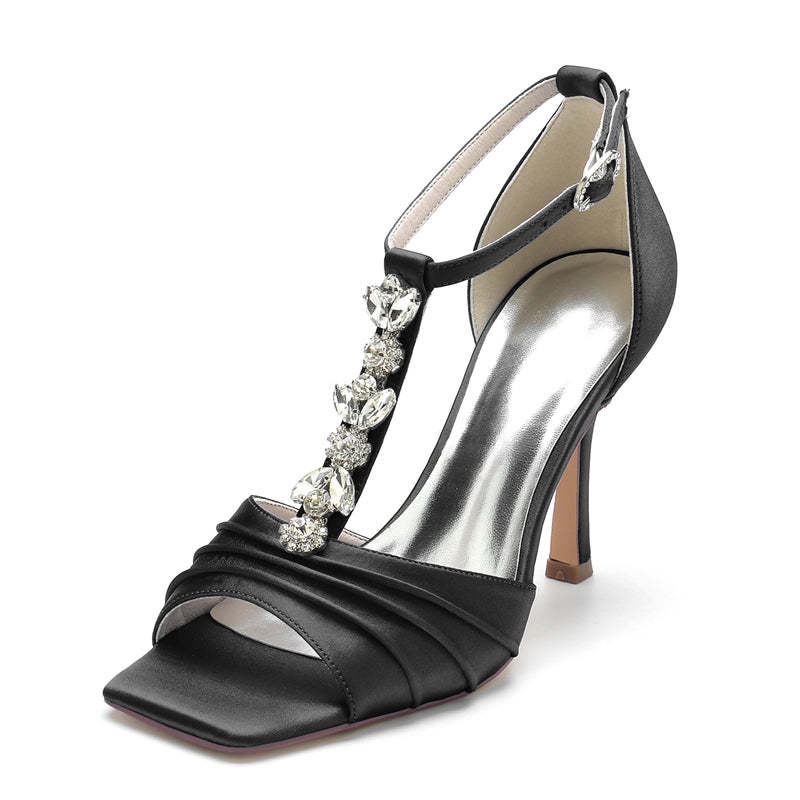 Bridal Shoes for Women with Peep Toe Rhinestone Straps Buckle and Ruffles