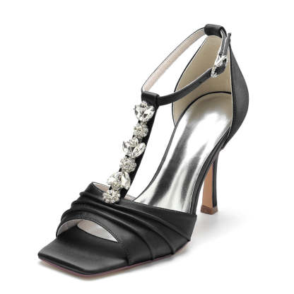 Bridal Shoes for Women with Peep Toe Rhinestone Straps Buckle and Ruffles