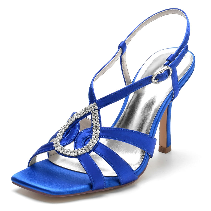 Bridal Shoes for Women with Open Toe High Heel and Rhinestone Buckle Straps