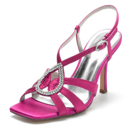 Bridal Shoes for Women with Open Toe High Heel and Rhinestone Buckle Straps
