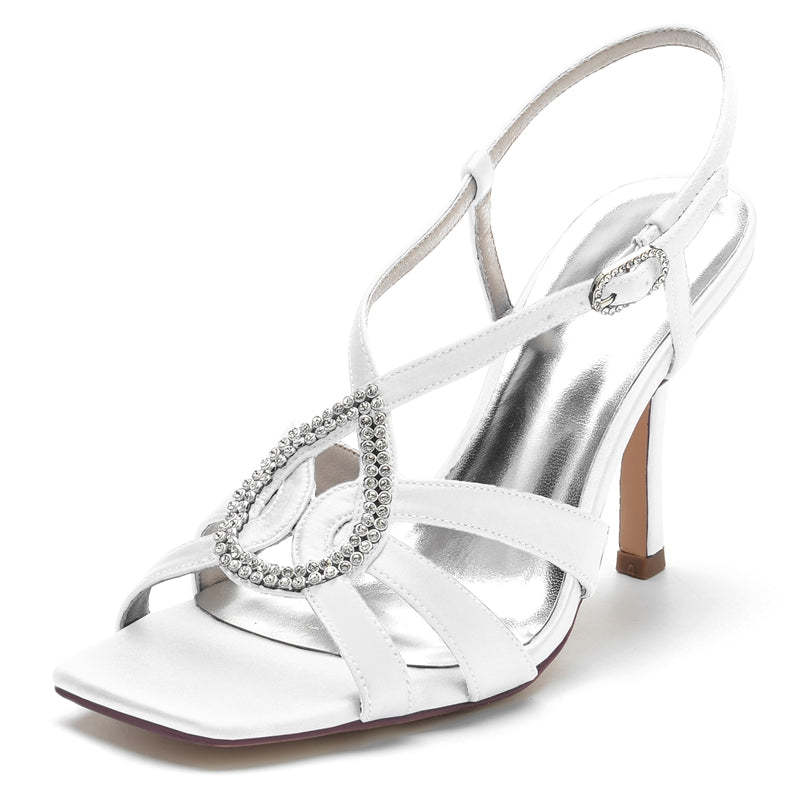 Bridal Shoes for Women with Open Toe High Heel and Rhinestone Buckle Straps