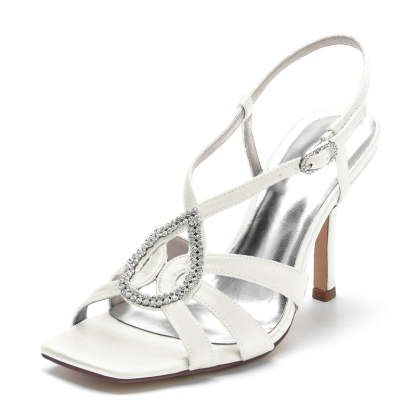 Bridal Shoes for Women with Open Toe High Heel and Rhinestone Buckle Straps