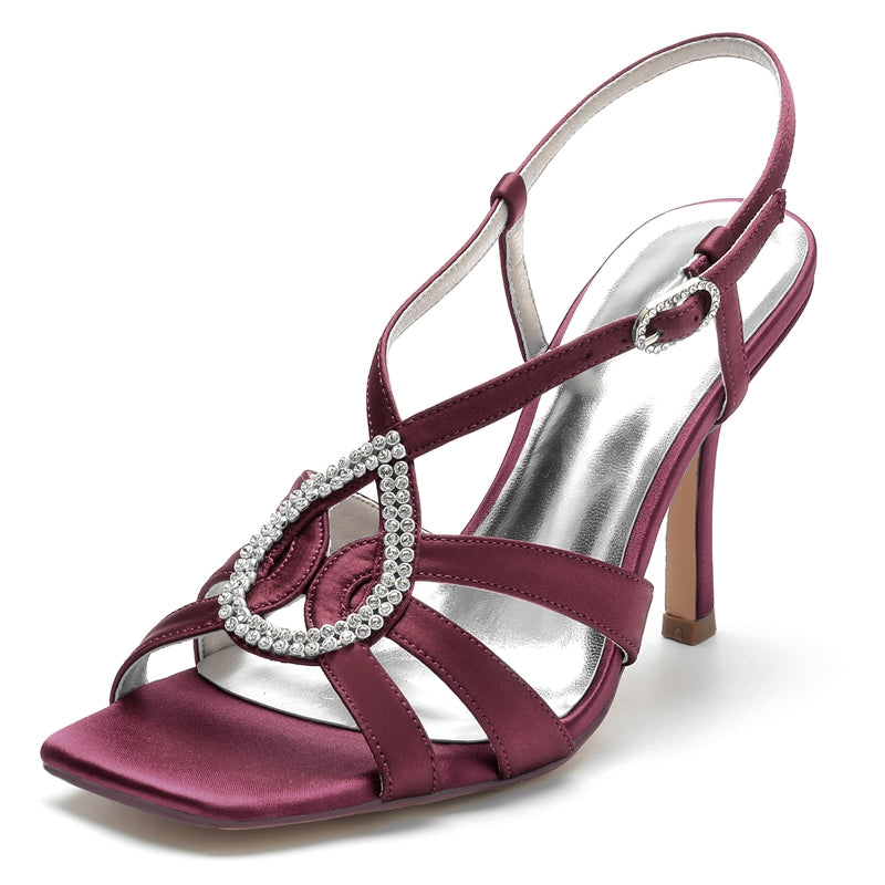 Bridal Shoes for Women with Open Toe High Heel and Rhinestone Buckle Straps
