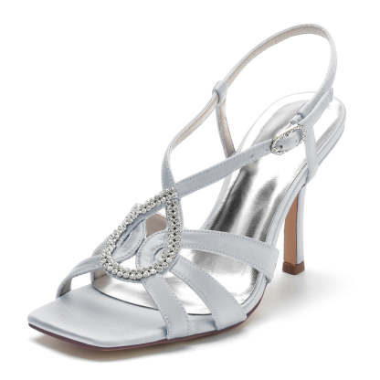 Bridal Shoes for Women with Open Toe High Heel and Rhinestone Buckle Straps