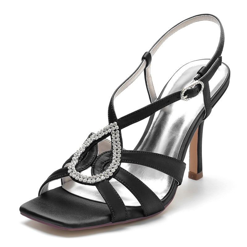 Bridal Shoes for Women with Open Toe High Heel and Rhinestone Buckle Straps