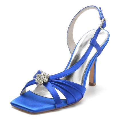 Bridal Shoes for Women with Stiletto Heel Buckle Rhinestone & Ruffles