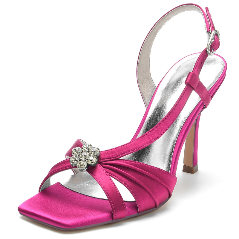 Bridal Shoes for Women with Stiletto Heel Buckle Rhinestone & Ruffles