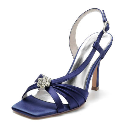 Bridal Shoes for Women with Stiletto Heel Buckle Rhinestone & Ruffles