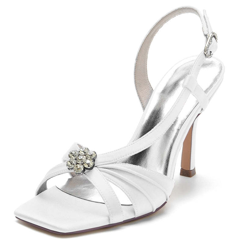 Bridal Shoes for Women with Stiletto Heel Buckle Rhinestone & Ruffles