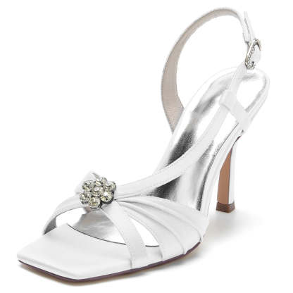 Bridal Shoes for Women with Stiletto Heel Buckle Rhinestone & Ruffles