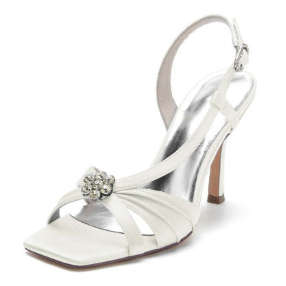 Bridal Shoes for Women with Stiletto Heel Buckle Rhinestone & Ruffles