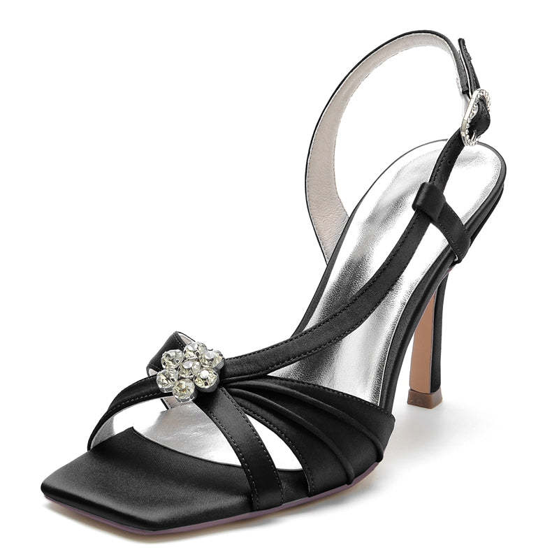 Bridal Shoes for Women with Stiletto Heel Buckle Rhinestone & Ruffles