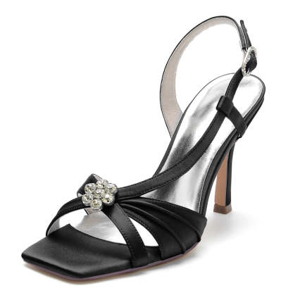 Bridal Shoes for Women with Stiletto Heel Buckle Rhinestone & Ruffles