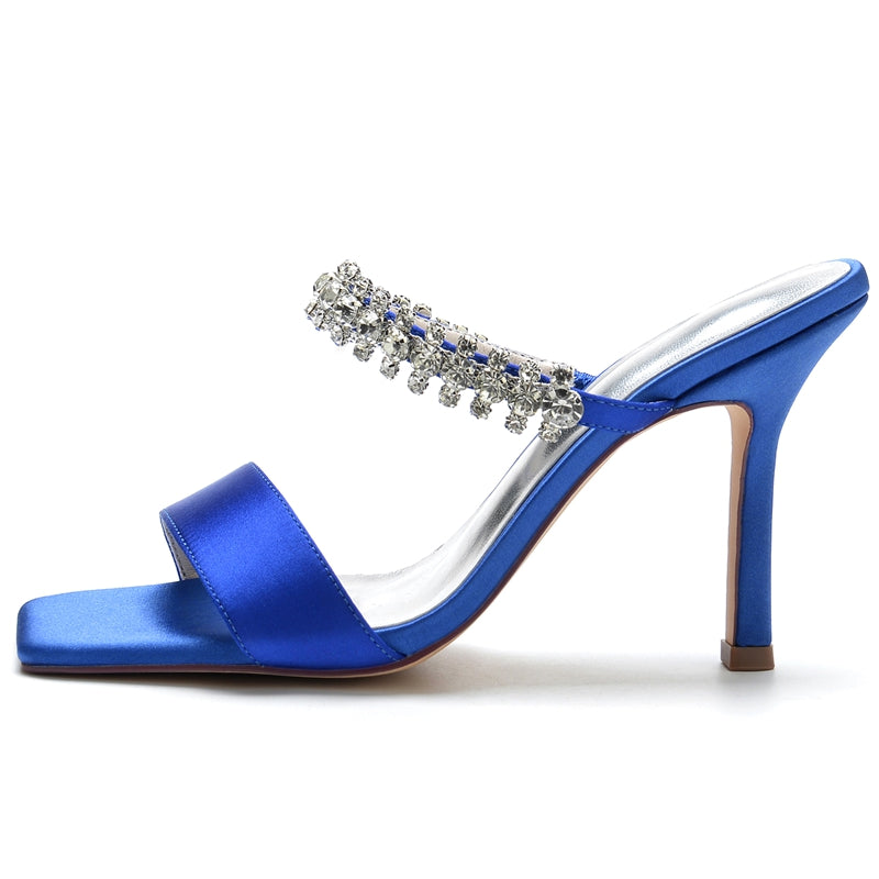 Bridal Slip-On Stiletto Heels with Rhinestone for Women Open-Toe Wedding Shoes