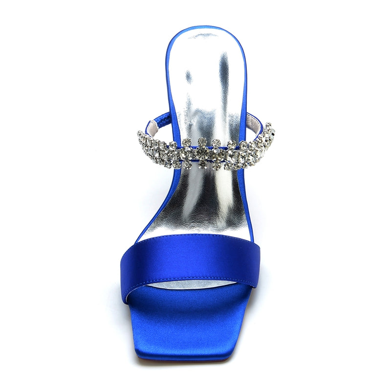 Bridal Slip-On Stiletto Heels with Rhinestone for Women Open-Toe Wedding Shoes