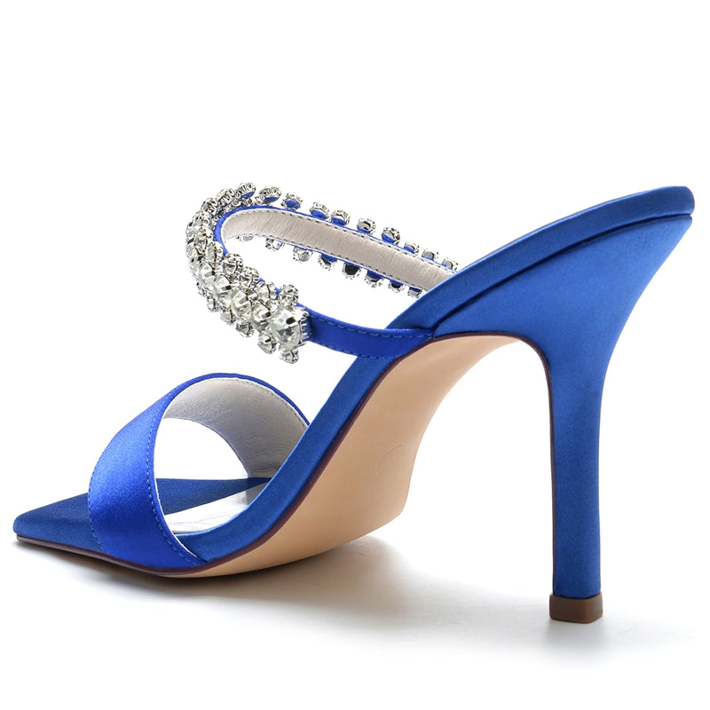 Bridal Slip-On Stiletto Heels with Rhinestone for Women Open-Toe Wedding Shoes