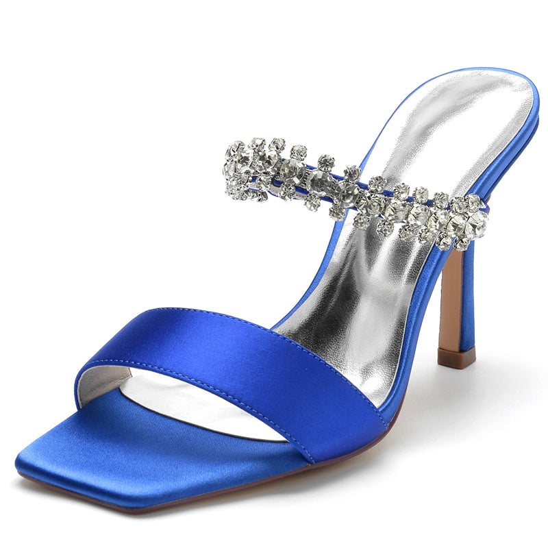 Bridal Slip-On Stiletto Heels with Rhinestone for Women Open-Toe Wedding Shoes