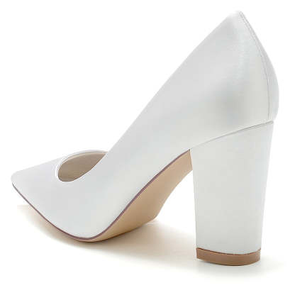 Elegant White Bridal Shoes for Women with Pointed Toe and Block Heel