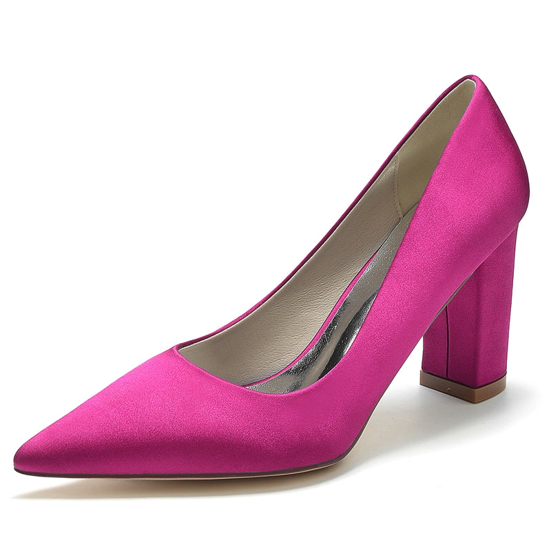 Elegant White Bridal Shoes for Women with Pointed Toe and Block Heel