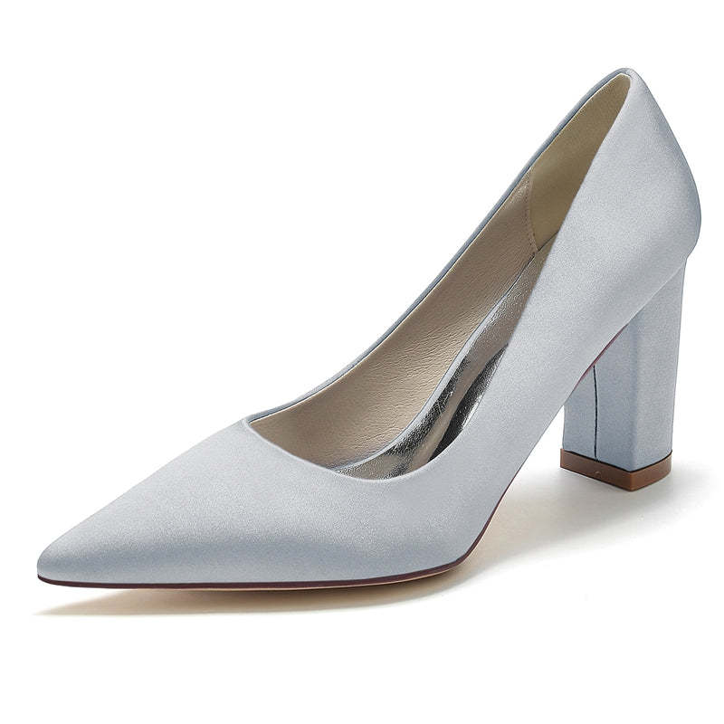 Elegant White Bridal Shoes for Women with Pointed Toe and Block Heel