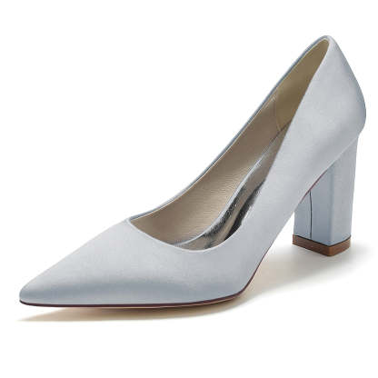 Elegant White Bridal Shoes for Women with Pointed Toe and Block Heel