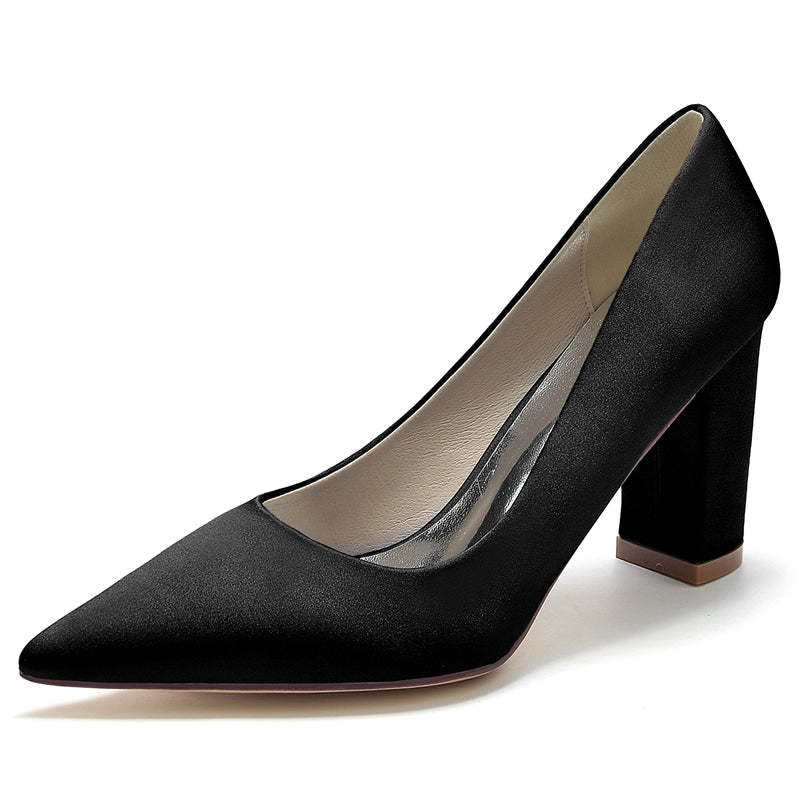 Elegant White Bridal Shoes for Women with Pointed Toe and Block Heel